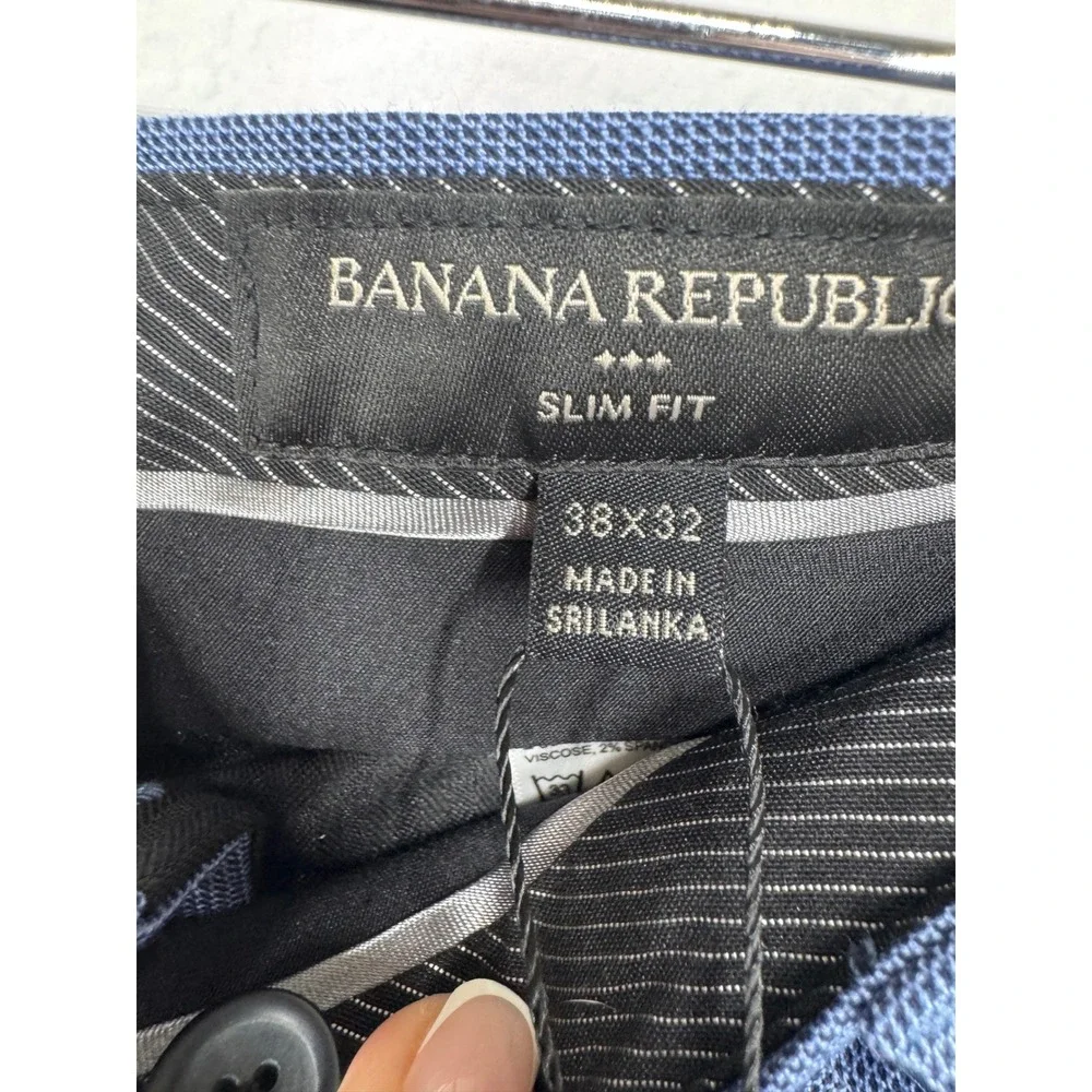 Banana Republic Slim Fit Wrinkle Resist Dress Pants Blue 38x32 Mens NEW‎ Flat